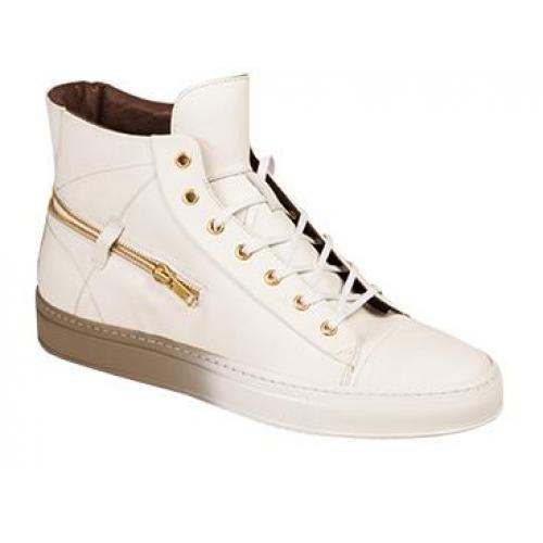 Bacco Bucci "Teo" 6179-25 White Genuine Perforated / Embossed / Smooth Calfskin Sneakers